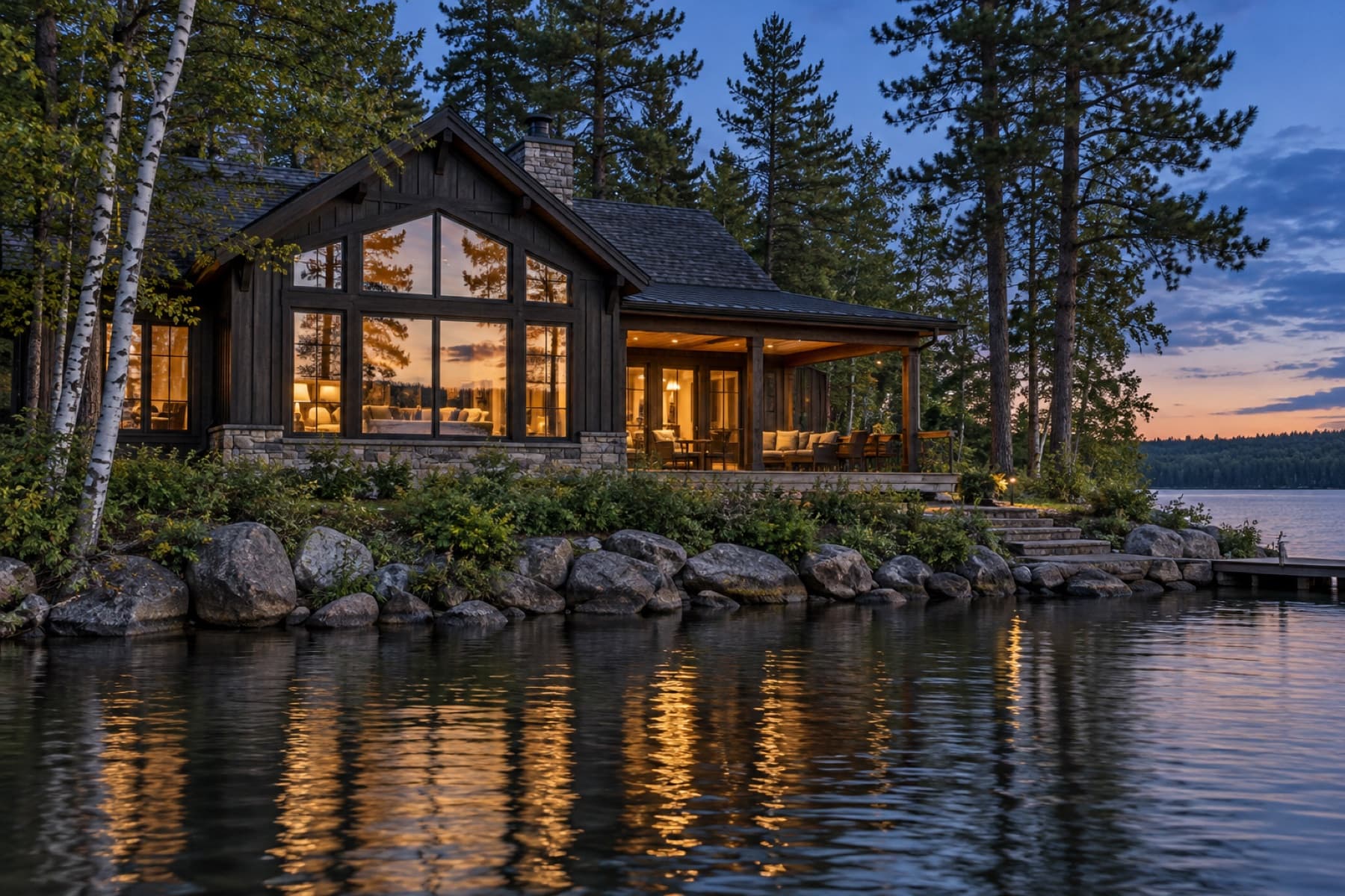 A lakeside northern Minnesota cabin with broad picture windows