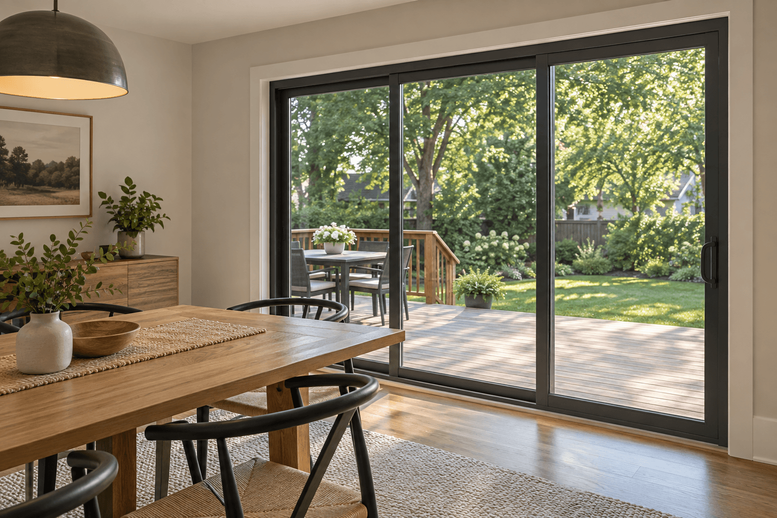 Patio doors opening from a home to the backyard