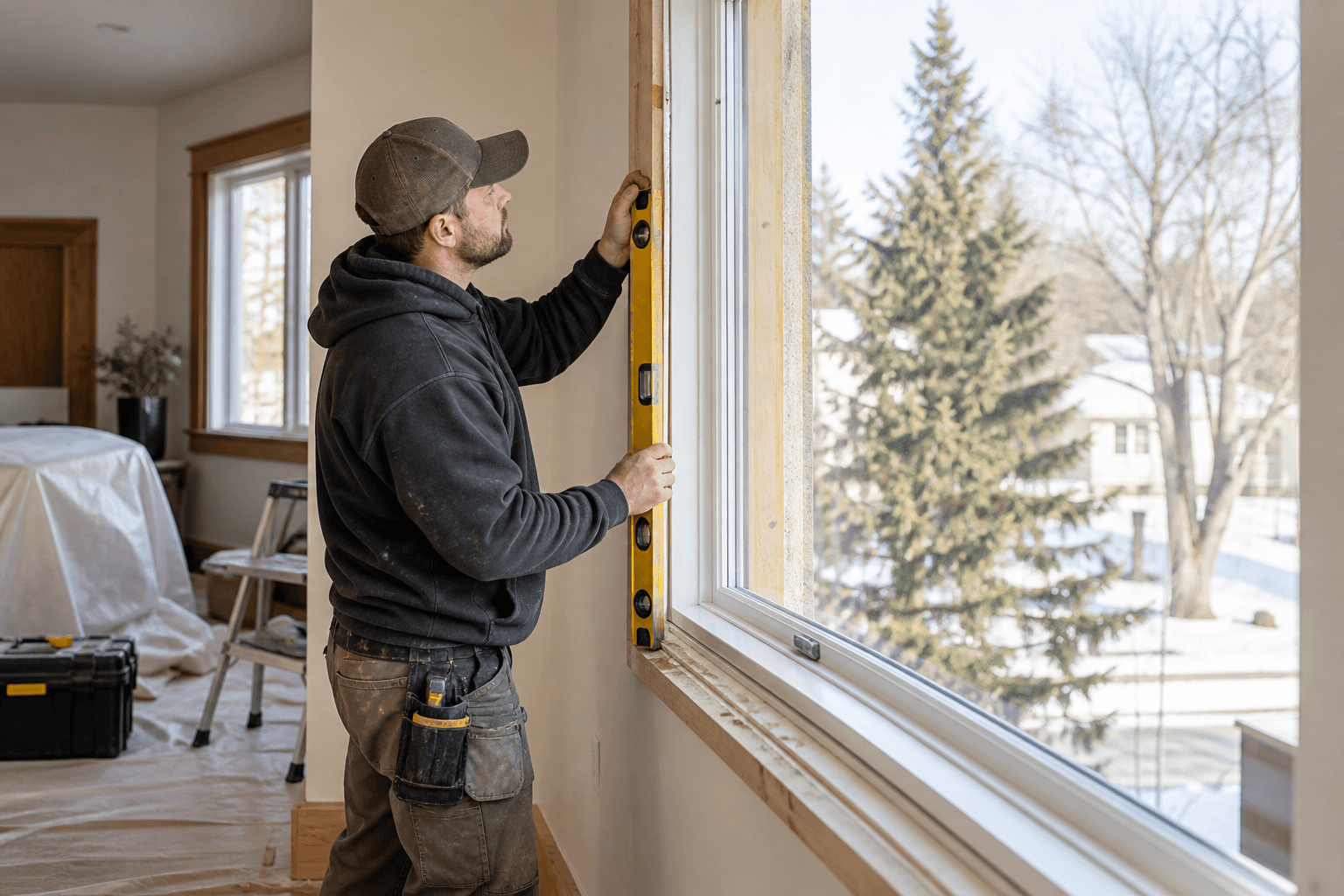 A skilled installer completing a window project